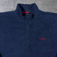 Load image into Gallery viewer, Early 00's Umbro Mini Logo Navy Blue 1/4 Zip Fleece Pullover Sweatshirt
