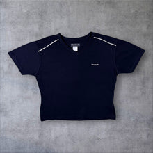 Load image into Gallery viewer, Early 00's Reebok Essentials Mini Logo Navy Blue V-Neck Short Sleeve T-Shirt
