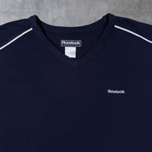 Load image into Gallery viewer, Early 00's Reebok Essentials Mini Logo Navy Blue V-Neck Short Sleeve T-Shirt
