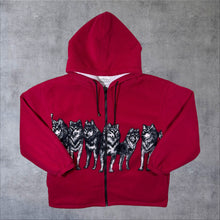 Load image into Gallery viewer, Early 00's JBC Collection Wolf Animal Sherpa Lined Red Zip Fleece Hoodie
