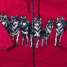 Load image into Gallery viewer, Early 00's JBC Collection Wolf Animal Sherpa Lined Red Zip Fleece Hoodie
