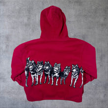 Load image into Gallery viewer, Early 00's JBC Collection Wolf Animal Sherpa Lined Red Zip Fleece Hoodie
