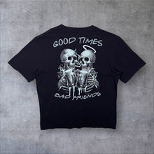 Load image into Gallery viewer, Lethal Threat "Good Times Bad Friends" Goth Biker Skull Graphic Black T-Shirt
