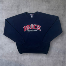 Load image into Gallery viewer, Dubwear Clothing Co. "Brock University" Embroidered Spellout Navy Blue Sweatshirt
