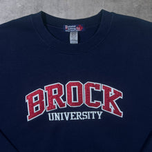 Load image into Gallery viewer, Dubwear Clothing Co. "Brock University" Embroidered Spellout Navy Blue Sweatshirt
