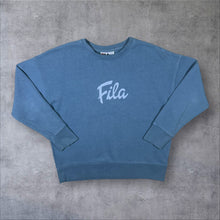 Load image into Gallery viewer, FILA Script Logo Spellout Graphic Blue Crewneck Sweatshirt
