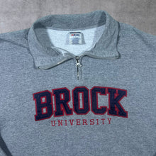 Load image into Gallery viewer, Jerzees "Brock University" Embroidered Spellout Grey 1/4 Zip Pullover Sweatshirt

