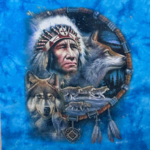 Load image into Gallery viewer, Early 00's WILD Native American Wolf Dreamcatcher Graphic Blue Tie Dye T-Shirt
