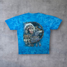 Load image into Gallery viewer, Early 00's WILD Native American Wolf Dreamcatcher Graphic Blue Tie Dye T-Shirt
