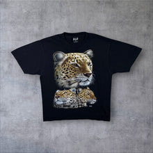 Load image into Gallery viewer, Early 00's WILD Leopard Big Cat Animal Wildlife Graphic Black Cotton T-Shirt
