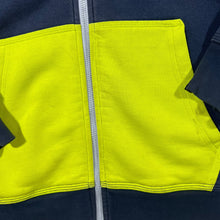 Load image into Gallery viewer, Nike Mini Logo Faded Navy Blue Yellow Colour Block Zip Hoodie
