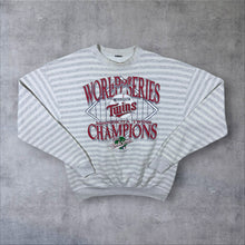 Load image into Gallery viewer, Vintage Logo 7 (1991) MLB Minnesota Twins "Champions" Baseball Striped Sweatshirt
