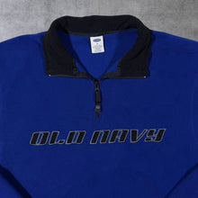 Load image into Gallery viewer, Old Navy Embroidered Spellout Blue Black 1/4 Zip Fleece Pullover Sweatshirt
