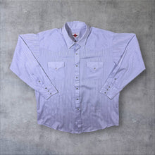 Load image into Gallery viewer, Vintage 90's MWG Western Style Light Blue Striped Popper Long Sleeve Shirt
