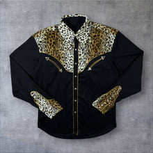 Load image into Gallery viewer, Conley's Cowboy Western Leopard Animal Print Black Popper Long Sleeve Shirt

