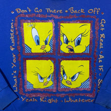 Load image into Gallery viewer, Vintage Looney Tunes (1997) Tweety Slogan Graphic Blue Sweatshirt
