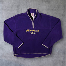Load image into Gallery viewer, NFL Baltimore Ravens Purple Embroidered Football 1/4 Zip Fleece Sweatshirt
