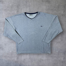 Load image into Gallery viewer, Vintage Reebok Embroidered Mini Logo Ribbed Grey V-Neck Sweatshirt
