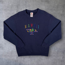 Load image into Gallery viewer, Vintage Hawaii "Waikiki Beach Honolulu" Embroidered Tourist Navy Blue Sweatshirt
