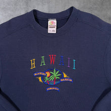 Load image into Gallery viewer, Vintage Hawaii "Waikiki Beach Honolulu" Embroidered Tourist Navy Blue Sweatshirt

