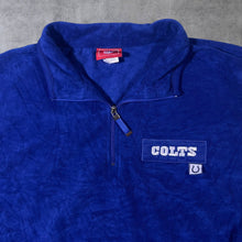 Load image into Gallery viewer, NFL Indianapolis Colts Football Embroidered Patch Logo Blue 1/4 Zip Fleece Sweatshirt
