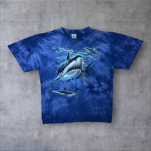 Load image into Gallery viewer, Vintage Harlequin Shark Ocean Marine Wildlife Blue Tie Dye T-Shirt
