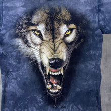 Load image into Gallery viewer, Vintage The Mountain (1999) Wolf Animal Wildlife Graphic Grey-Blue Tie Dye Cotton T-Shirt
