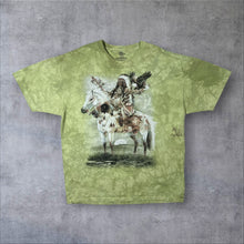Load image into Gallery viewer, The Mountain Native American Horse Graphic Green Tie Dye Cotton T-Shirt
