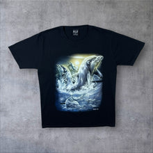 Load image into Gallery viewer, Early 00's Wild Dolphin Ocean Marine Wildlife Graphic Black Cotton T-Shirt
