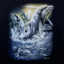 Load image into Gallery viewer, Early 00's Wild Dolphin Ocean Marine Wildlife Graphic Black Cotton T-Shirt
