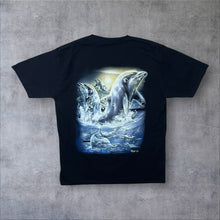 Load image into Gallery viewer, Early 00's Wild Dolphin Ocean Marine Wildlife Graphic Black Cotton T-Shirt
