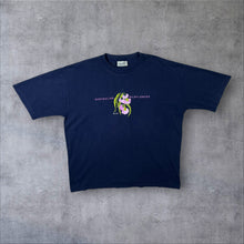 Load image into Gallery viewer, Vintage Australian Wildflowers Embroidered Tourist Navy Blue Cotton T-Shirt
