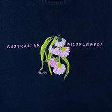 Load image into Gallery viewer, Vintage Australian Wildflowers Embroidered Tourist Navy Blue Cotton T-Shirt
