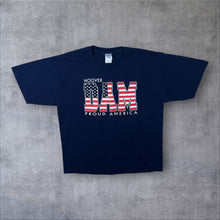 Load image into Gallery viewer, Vintage Hoover Dam "Proud America" USA Tourist Graphic Navy Blue T-Shirt
