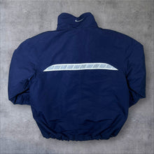 Load image into Gallery viewer, Early 00's Nike Classic Navy Blue Mini Logo Fleece Lined Windbreaker Bomber Jacket
