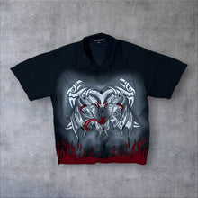 Load image into Gallery viewer, Early 00's Overgame Goth Tribal Y2K Graphic Black Grey Red Short Sleeve Shirt
