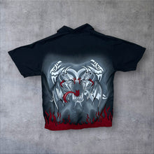 Load image into Gallery viewer, Early 00's Overgame Goth Tribal Y2K Graphic Black Grey Red Short Sleeve Shirt
