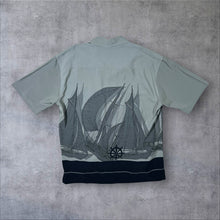 Load image into Gallery viewer, Early 00's Manchester Nautical Ship Graphic Grey 100% Silk Short Sleeve Shirt

