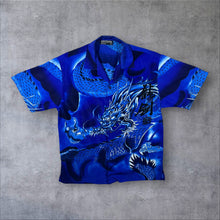 Load image into Gallery viewer, Early 00's Brother Goth Y2K Dragon Patterned Blue Cotton Short Sleeve Shirt
