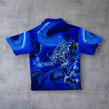 Load image into Gallery viewer, Early 00's Brother Goth Y2K Dragon Patterned Blue Cotton Short Sleeve Shirt
