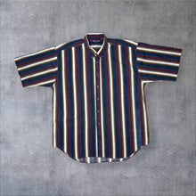 Load image into Gallery viewer, Vintage 90’s American Blue Made In USA Colour Block Striped Short Sleeve Button-Up Shirt
