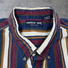 Load image into Gallery viewer, Vintage 90’s American Blue Made In USA Colour Block Striped Short Sleeve Button-Up Shirt
