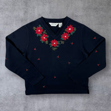 Load image into Gallery viewer, Orvis Embroidered Floral Flower Pattern V-Neck Sweatshirt
