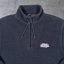 Load image into Gallery viewer, Weird Fish Navy Blue Mini Logo Macaroni Knit 1/4 Zip Sweatshirt Medium
