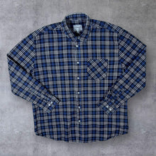 Load image into Gallery viewer, Vintage Westside Navy Black White Plaid Check Long Sleeve Cotton Flannel Shirt
