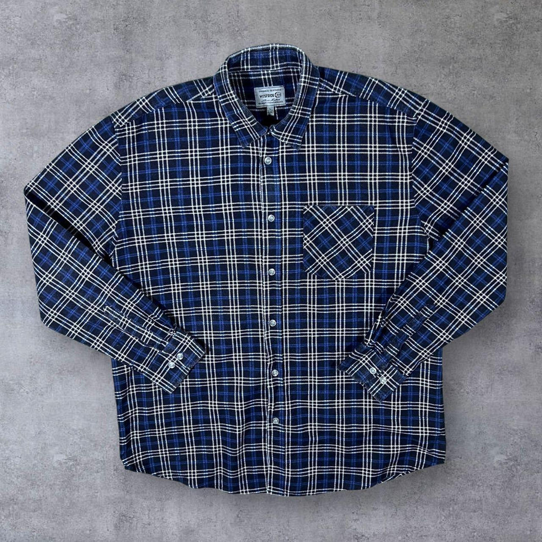 Vintage Westside Navy Black White Plaid Check Long Sleeve Cotton Flannel Shirt