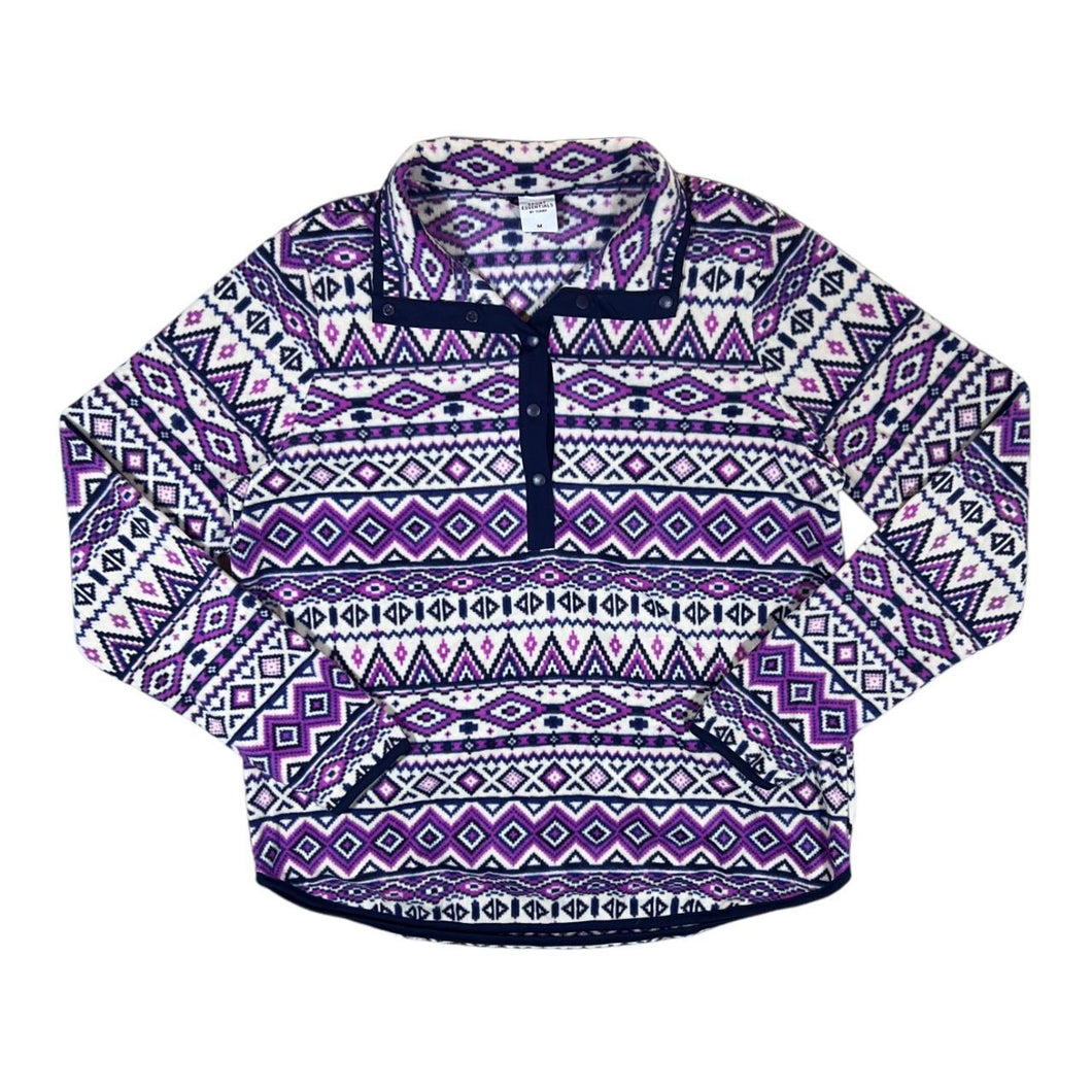 TCHIBO Crazy Abstract Aztec Patterned 1/4 Button Pullover Fleece Sweatshirt
