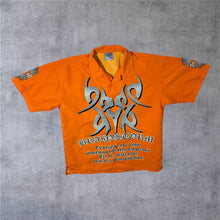 Load image into Gallery viewer, Early 00's Dognose "Brainstorm" Goth Y2K Tribal Orange Polyester Shirt
