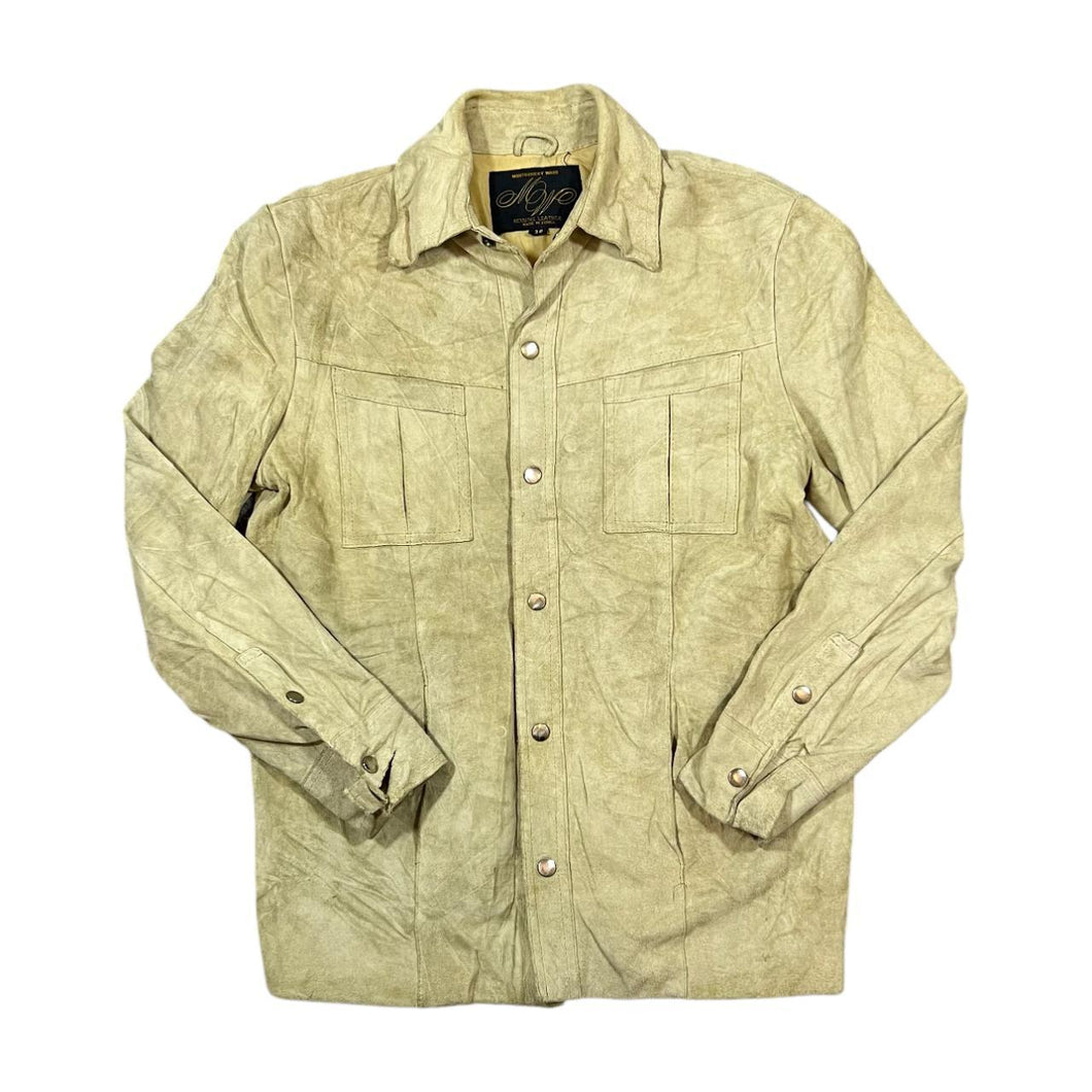 Vintage 90's MONTGOMERY WARD Made In Korea Beige Suede Leather Button Jacket