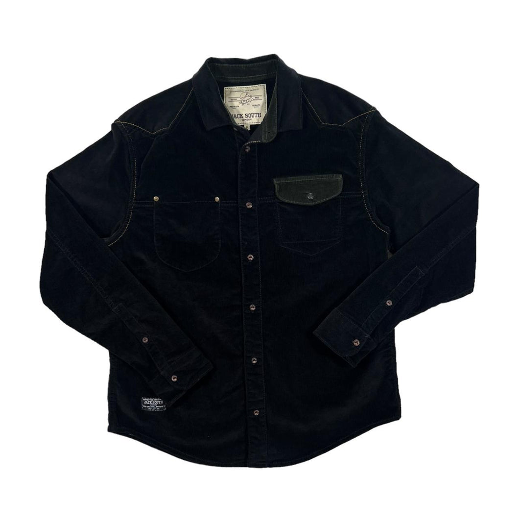JACK SOUTH LONDON Black Green Corduroy Cord Long Sleeve Shirt